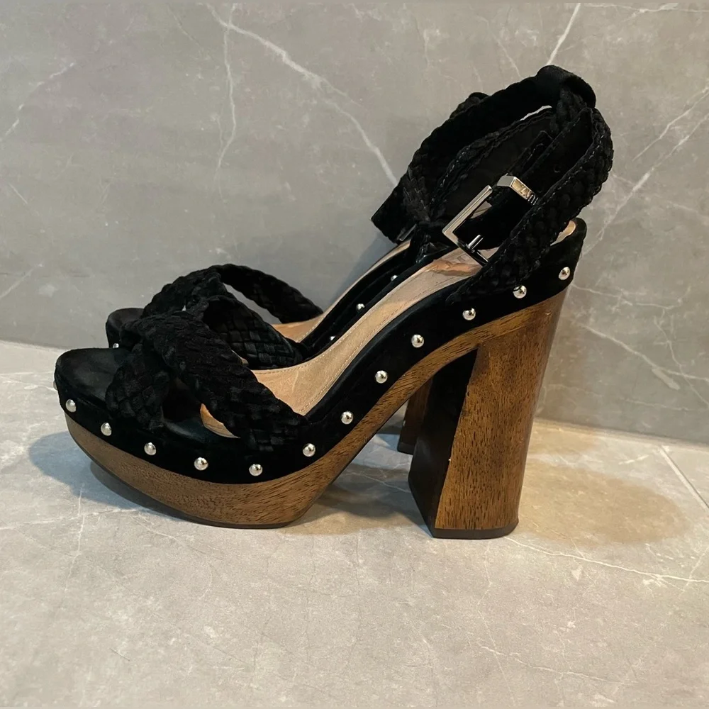 Schutz Khari Black Suede Chunky Platform Heels Size 9